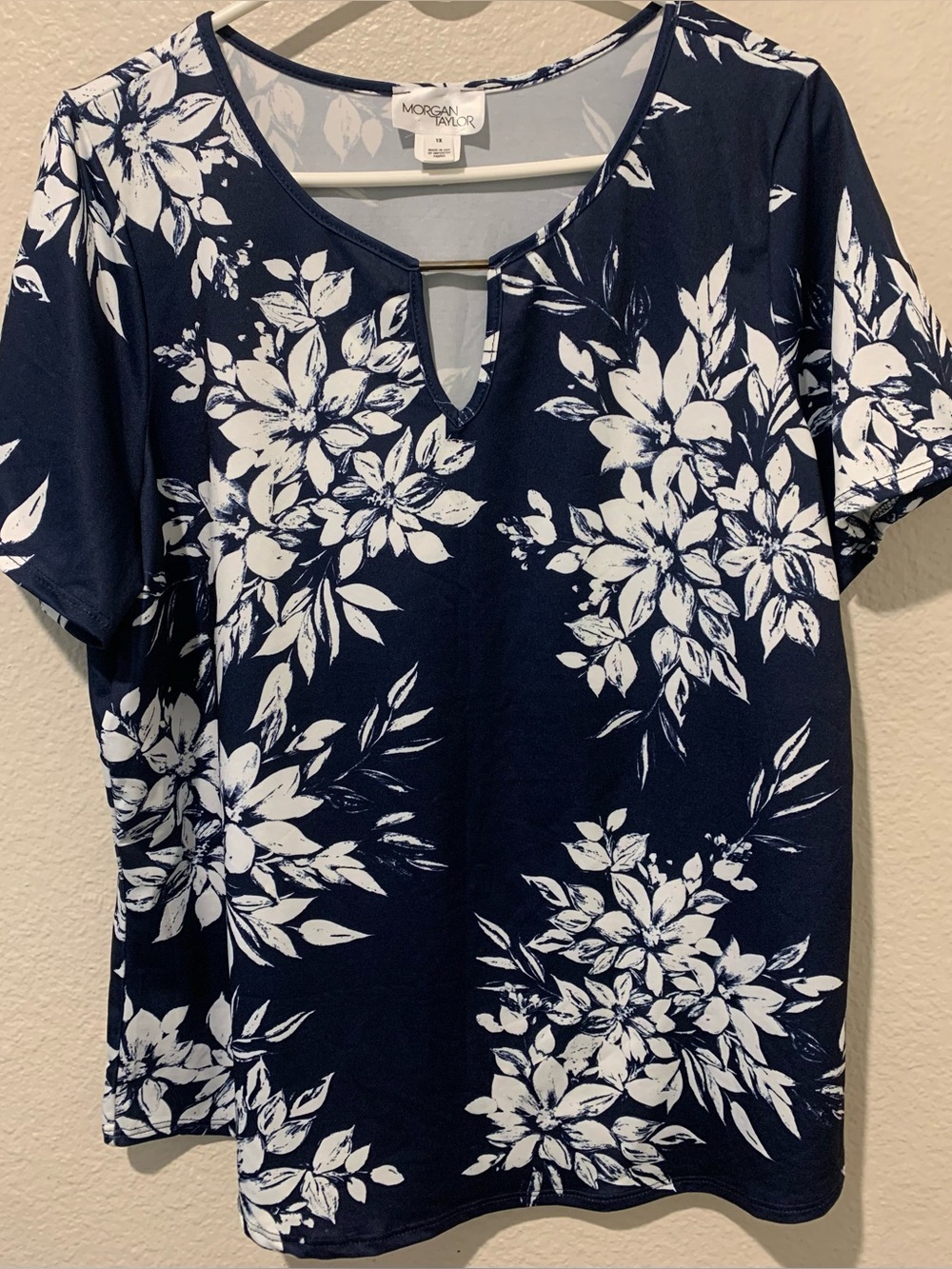 Morgan Taylor Navy and White Floral Tank with Silver Bar